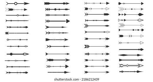 Tribal arrows on a white background. Aztec, boho elements. Retro Arrow.Vector illustration. Set of black vector arrows. Arrow icon.