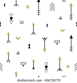 Tribal arrows simple seamless pattern. Memphis style geometric print. Background texture. Fabric, cloth design, wallpaper, wrapping