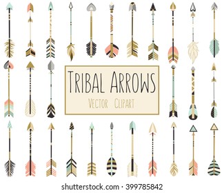 Tribal Arrows Vector in Coral, Navy, Mint and Gold