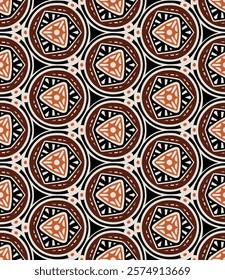 Tribal Art (Black, Brown, Orange, Cream) - Geometric Pattern - Repeating Vector Image; Easily Editable; Endless Design; Colorful lIlustration. Print for Gift Paper, Packaging, etc.