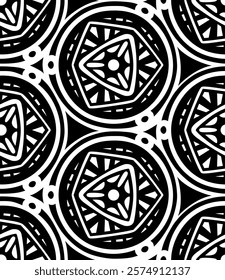 Tribal Art (black, white) - Geometric Pattern - Repeating Vector Image; Easily Editable; Endless Design; Colorful lIlustration. Print for Gift Paper, Packaging, etc.