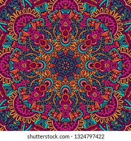 Tribal art bohemia seamless pattern. Ethnic geometric print. Colorful repeating background texture. Fabric, cloth design, wallpaper, wrapping