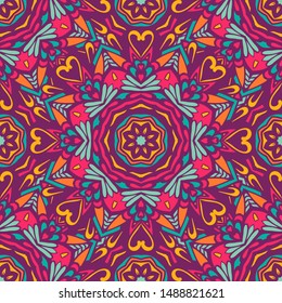 Tribal art bohemia seamless pattern. Ethnic geometric print. Colorful repeating background texture. Fabric, cloth design, wallpaper, wrapping