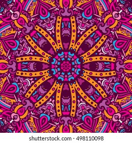 Tribal art bohemia seamless pattern. Ethnic geometric print. Colorful repeating background texture. Fabric, cloth design wrapping