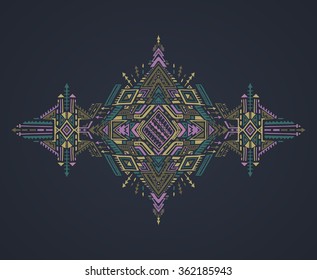 Tribal art boho hand drawn geometric pattern. Colorful ethnic print. Fabric, cloth design, wallpaper, wrapping