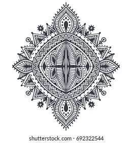 Tribal art boho hand drawn geometric pattern. Ethnic vector print in black and white for fabric, cloth design, t-shirts, wrapping.