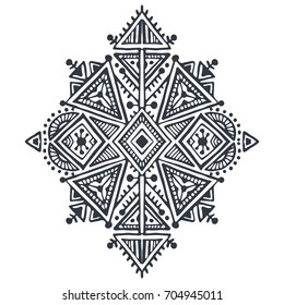 Tribal art boho hand drawn geometric pattern. Ethnic vector print in black and white for fabric, cloth design, t-shirts, wrapping