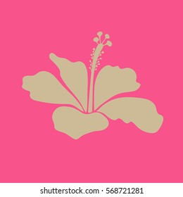 Tribal art boho print, isolated vintage beige and pink flower. Icon for background texture, wallpaper, floral theme. Abstract ethnic vector hibiscus icon.