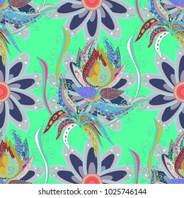 Tribal art boho print, vintage flower background. Background texture, wallpaper, floral theme in green, neutral and gray colors. Abstract ethnic vector seamless pattern.
