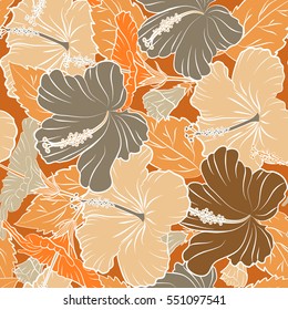 Tribal art boho print, vintage beige, brown and orange flower background. Background texture, wallpaper, floral theme. Abstract ethnic vector seamless pattern.