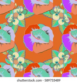 Tribal art boho print, vintage flower background. Background texture, wallpaper, floral theme in green and blue colors. Abstract ethnic vector seamless pattern.