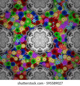Tribal art boho print, vintage flower background. Background texture, wallpaper, floral theme colorful. Abstract ethnic vector seamless pattern.