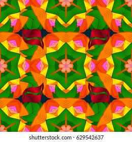 Tribal art boho print, vintage flower background. Background texture, wallpaper, floral theme in colors. Abstract ethnic vector seamless pattern.