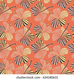 Tribal art boho print, vintage neutral, orange and blue flower background. Background texture, wallpaper, floral theme. Abstract ethnic vector seamless pattern.