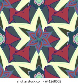 Tribal art boho print, vintage flower background. Background texture, wallpaper, floral theme in blue colors. Abstract ethnic vector seamless pattern.