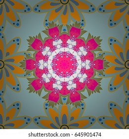 Tribal art boho print, vintage flower background. Background texture, wallpaper, floral theme in blue colors. Abstract ethnic vector seamless pattern.