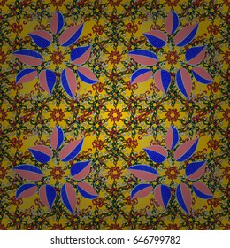 Tribal art boho print, vintage leaf background. Background texture, wallpaper, floral theme in blue colors. Abstract ethnic vector seamless pattern.