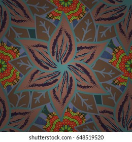 Tribal art boho print, vintage flower background. Background texture, wallpaper, floral theme in blue and pink colors. Abstract ethnic vector seamless pattern.