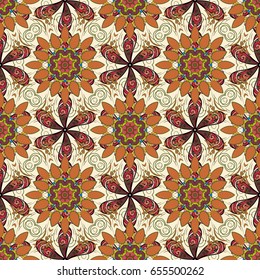 Tribal art boho print, vintage flower. Background texture, wallpaper, floral theme in colors. Abstract ethnic vector seamless pattern.