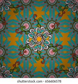 Tribal art boho print, vintage flower background. Background texture, wallpaper, floral theme in colors. Abstract ethnic vector seamless pattern.