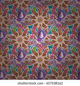 Tribal art boho print, vintage flower background. Background texture, wallpaper, floral theme in colors. Abstract ethnic vector seamless pattern.