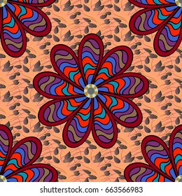 Tribal art boho print, vintage flower background. Background texture, wallpaper, floral theme in colors. Abstract ethnic vector seamless pattern.