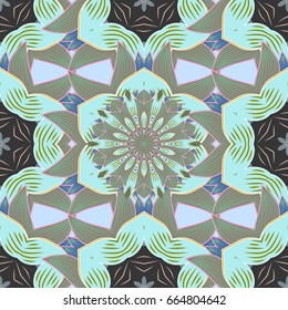 Tribal art boho print, vintage flower background. Background texture, wallpaper, floral theme in colors. Abstract ethnic vector seamless pattern.