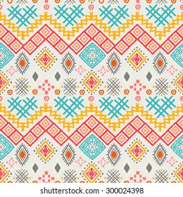 Tribal art boho seamless pattern. Ethnic geometric print. Aztec colorful repeating background texture. Fabric, cloth design, wallpaper, wrapping