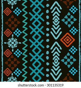 Tribal art boho seamless pattern. Ethnic geometric print. Colorful repeating background texture. Fabric, cloth design, wallpaper, wrapping