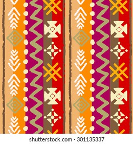 Tribal art boho seamless pattern. Ethnic geometric print. Colorful repeating background texture. Fabric, cloth design, wallpaper, wrapping