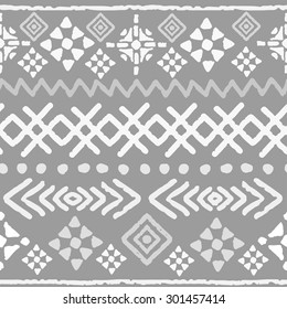 Tribal art boho seamless pattern. Ethnic geometric print. Aztec repeating gray background texture. Fabric, cloth design, wallpaper, wrapping