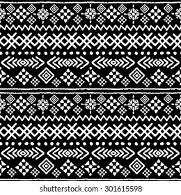 Tribal art boho seamless pattern. Ethnic geometric print. Aztec repeating background texture in black and white. Fabric, cloth design, wallpaper, wrapping