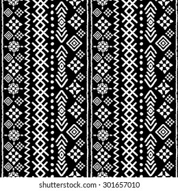 Tribal art boho seamless pattern. Ethnic geometric print. Tribal art repeating background texture in black and white. Fabric, cloth design, wallpaper, wrapping