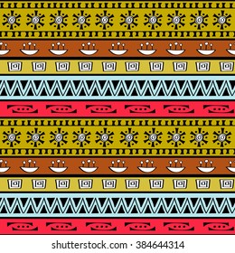 Tribal art boho seamless pattern. Ethnic geometric print. Colorful repeating background texture - EPS 8