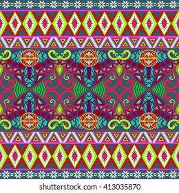 Tribal art boho seamless pattern. Ethnic geometric print. Colorful repeating background texture. Fabric, cloth design, wallpaper