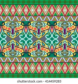 Tribal art boho seamless pattern. Ethnic geometric print. Colorful repeating background texture. Fabric, cloth design, wallpaper