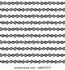 Tribal art boho seamless pattern. Ethnic geometric print. Aztec repeating background texture in black and white.