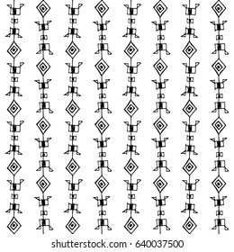 Tribal art boho seamless pattern. Ethnic geometric print. Aztec repeating background texture in black and white.