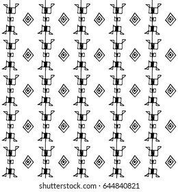Tribal art boho seamless pattern. Ethnic geometric print. Aztec repeating background texture in black and white.