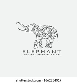 tribal art borneo elephant for coloring book, poster, print, or tattoo. Hand Drawn vector illustration animal.