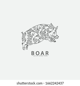 tribal art borneo pig for coloring book, poster, print, or tattoo. Hand Drawn vector illustration animal.