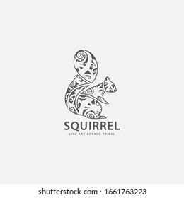 tribal art borneo squirrel for coloring book, poster, print, or tattoo. Hand Drawn vector illustration animal. 