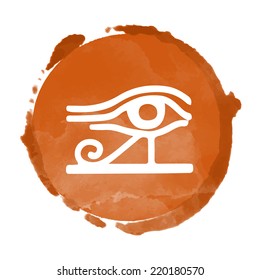 Tribal art Egyptian stamp, ethnic icon. Egypt eye of Horus. Watercolor coffee circle paint stain isolated on a white background. Abstract folk design