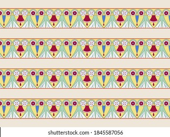 Tribal art Egyptian vintage ethnic silhouettes seamless pattern. Egypt borders. Folk abstract repeating background texture.