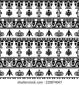 Tribal art Egyptian vintage ethnic silhouettes seamless pattern in black and white. Egypt borders. Folk abstract repeating background texture. Cloth design. Wallpaper 