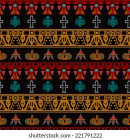 Tribal art Egyptian vintage ethnic silhouettes seamless pattern. Egypt borders. Folk abstract repeating background texture. Cloth design. Wallpaper 