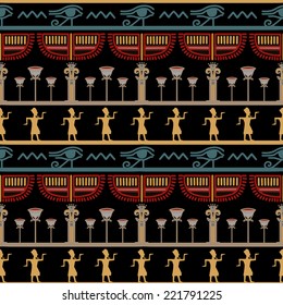 Tribal art Egyptian vintage ethnic silhouettes seamless pattern. Egypt borders. Folk abstract repeating background texture. Cloth design. Wallpaper 