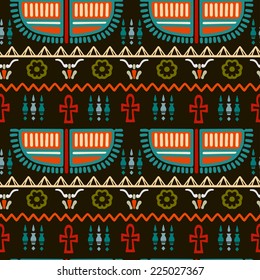 Tribal art Egyptian vintage ethnic silhouettes seamless pattern. Egypt borders. Folk abstract repeating background texture. Cloth design. Wallpaper 