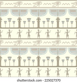 Tribal art Egyptian vintage ethnic silhouettes seamless pattern. Egypt borders. Folk abstract repeating background texture. Cloth design. Wallpaper 