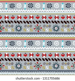 Tribal art, ethnic seamless pattern. Abstract geometric background texture. Repeating boho print. Fabric design, wallpaper